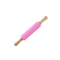 Premium pink food-grade silicone rolling pin with sturdy natural wooden handles - 38 cm / Pink