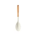 Elegant white silicone cooking spoon featuring a durable natural wooden handle for kitchen - White Small Ladle