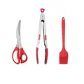Juego de 3 herramientas de cocina para barbacoa con tijeras pinzas y pincel rojo - Set de tres piezas / Rojo
