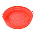 Panier en silicone pliable rond rouge orangé pour friteuse à air muni de poignées ergonomiques - S / Rond / Rouge