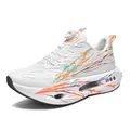 White breathable running shoes for men with colorful splash patterns and rotary dial. - 35 / Rainbow