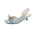 Elegantes sandalias slingback azul claro de estilo francés con tacón kitten y lazo - 35 / Azul