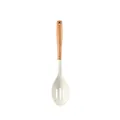 Cream white silicone slotted spoon with durable natural wooden handle kitchen utensil - White Skimmer