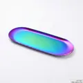 Oval iridescent stainless steel tray for jewelry and snacks, rainbow finish, 11.8x30cm - Large Oval Multicolor