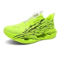 Neon green men's athletic running shoes featuring a rotary buckle and breathable mesh - 35 / Fluorescent Green