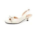 Sandalias slingback color marfil con tacón de gatito y detalle de lazo - 35 / Blanco Crema