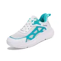 Men's breathable mesh sneakers with ultra-light thick sole in white and teal colorway - 35 / White Moon
