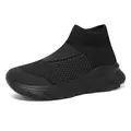 Lightweight black high-top sock sneakers with breathable flying woven elastic mesh design - 35 / All Black