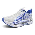Men's breathable running shoes with rotary buckle and hollowed cushioning sole in blue - Blue Flowers