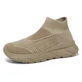 Breathable ultra-lightweight high-top flyknit sock sneakers in khaki for unisex - 35 / Khaki