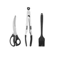 Set profesional de 3 piezas para barbacoa con tijeras de acero, pinzas y brocha de silicona - Juego de 3 Piezas (Pinza/Tijera/Pincel) / Set de tres piezas / Negro