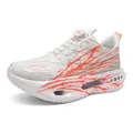 White and orange breathable running shoes with rotary buckle and hollow cushioning sole - Heartbeat