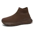 Lightweight brown high-top sock sneakers with breathable flyknit mesh and elastic cuff - 35 / Coffee