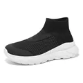 Ultralightweight black flyknit high-top sock sneakers featuring chunky white platform soles - 35 / Black and White