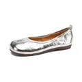 Chic silver metallic soft leather ballet flats featuring a crinkled texture for women - 35 / Silver