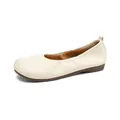Beige soft leather faux split-toe ballet flats with comfortable flexible brown sole. - Apricot