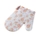 Heat-resistant silicone oven mitt with cartoon pattern for baking and kitchen use. - Orange