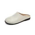 Elegant cream white split-toe Tabi mules with minimalist black flat soles for women - 35 / Apricot