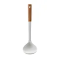 White silicone soup ladle with ergonomic wooden handle and 120ml measurement markings - Soup Spoon