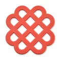 Red silicone heat-resistant trivet mat with Chinese knot lattice design for dining table - Red