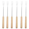 Set of 6 stainless steel fruit forks featuring ergonomic natural solid wood handles - Solid Wood Handle / 6-Piece Set