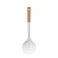 Espumadera de silicona blanca con mango de madera natural para cocinar en cocina - Espumadera