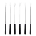 Set of 6 premium stainless steel fondue forks with ergonomic black handles for dessert and fruit - PP / 6-Piece Set