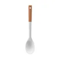 Durable white silicone cooking spoon with ergonomic natural beech wood handle for kitchen - Solid Spoon