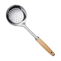 Professional stainless steel skimmer slotted spoon with ergonomic natural wood handle - Slotted Spoon