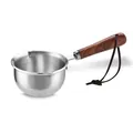304 stainless steel mini oil heating pot with ergonomic wooden handle and hanging strap - S