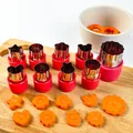 Set of stainless steel vegetable cutters with red hand guards for creative food shapes - 9-Piece Set / Red
