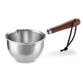 Stainless steel mini oil pot with wooden handle and leather hanging loop for kitchen use - L