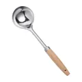 Stainless steel soup ladle with an ergonomic heat-resistant wooden handle for home kitchen - Soup Spoon