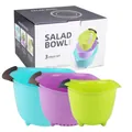 Lebhaftes 3-teiliges Salat-Mischschüssel-Set aus Kunststoff mit Griffen und Ausguss - Dreiteiliges Set / Farbkarton