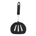 Espátula ranurada de silicona negra con mango de acero para pescado y carne - Espátula para Panqueques (Grande Redonda Ranurada)