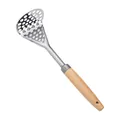 Stainless steel potato masher featuring a smooth ergonomic wooden handle for kitchen - Potato Masher