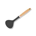 Modern grey silicone soup ladle with ergonomic natural wooden handle for kitchen cooking - Chinese Spatula