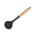 Premium grey silicone soup ladle with natural beech wood handle for nonstick cookware - Soup Ladle
