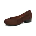 Elegant brown suede Tabi split-toe ballet shoes for women with comfortable mid-heel - 35 / Brown