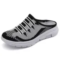 Lightweight black and white knitted mesh slip-on mules for casual outdoor wear - 36 / Black and Gray