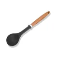 Black silicone kitchen cooking spoon featuring a natural ergonomic solid wood handle. - Small Soup Spoon