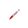 Heat-resistant silicone kitchen tongs with red tips and stainless steel locking handle - 7" / Red