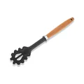 Professional black silicone pasta server with ergonomic wooden handle for spaghetti cooking - Pasta Server
