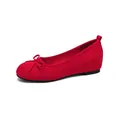 Elegant red French style ballet flats with bow detail and inner heightening wedge design - 34 / Red