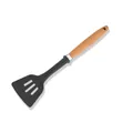 Black silicone slotted turner with ergonomic wooden handle for non-stick cookware - Slotted Spatula