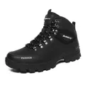 Sturdy black leather high-top hiking boots with non-slip soles for outdoor winter trekking - 39 / Black