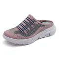 Women's pink and grey mesh slip-on clog sneakers with breathable knit upper and white sole - 36 / Pink