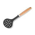 Premium black silicone slotted turner featuring ergonomic wooden handle with hanging hole - Skimmer