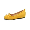 Elegant yellow suede-like ballet flats featuring a cute bow and inner heightening wedge - 34 / Yellow