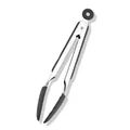 Stainless steel food tongs with black silicone heads and pull-ring locking mechanism - Food Clip